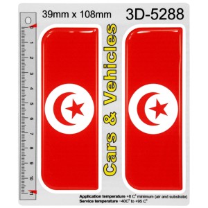 2x 39mm x 108mm Tunisia International Full Flag Domed Number Plate 3D Stickers Badge Decals