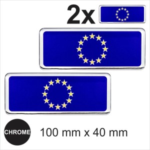 2x EU European union flags 3D Chrome Sticker Car Domed Resin Side Badge Emblem