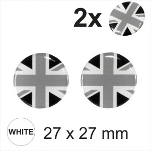2x 27 mm Grey Diameter UNION JACK FLAG Round Sticker Gloss Domed Gel Resin UK