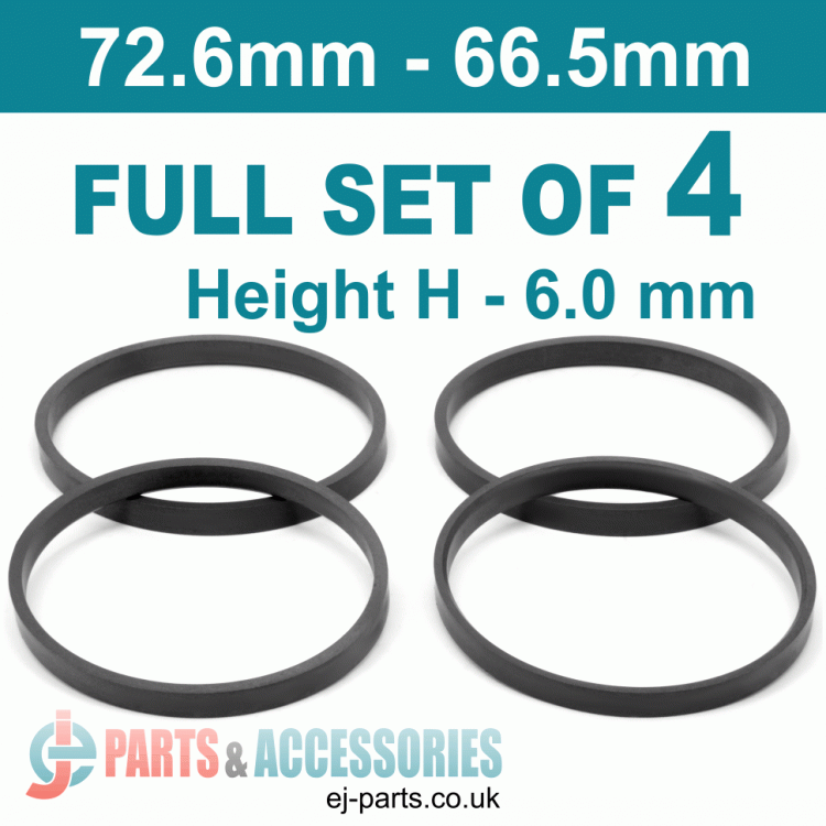 Spigot Rings / 72.6mm - 66.5mm / 6mm FULL SET OF (4) FOUR RINGS