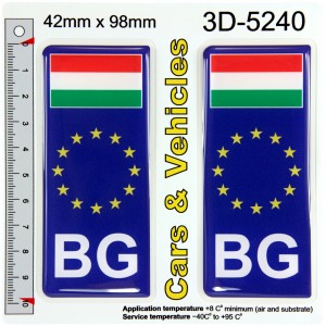 2x 42 x 98 mm BG Bulgaria Flag Domed Car Licence Number Plate Stickers Badge Decal