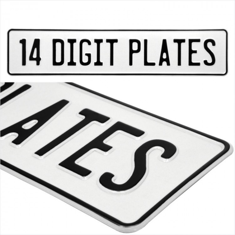 1x White American USA Font Show Pressed Number Plate 520mm x 110mm