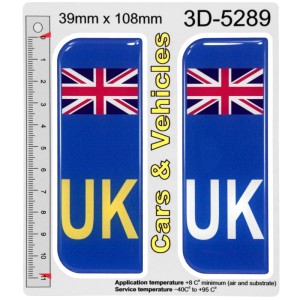 2x 39mm x 108mm UK Car Vehicle Stickers Gel Domed Badges For Acrylic Plastic Number plates