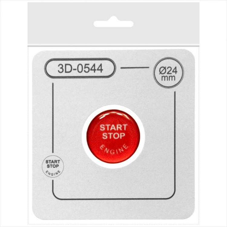 24 mm Red Engine Start Stop Push Button Cap Cover 3D Domed Gel Sticker Repair