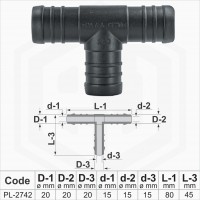 20x20x20 mm T-Piece Plastic Barbed Connector Joiner Tube Hose Pipe Fitting