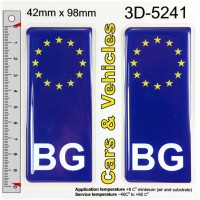 2x 42 x 98 mm BG Bulgaria B?lgariy euro Domed Car Licence Number Plate Stickers Badge Decal