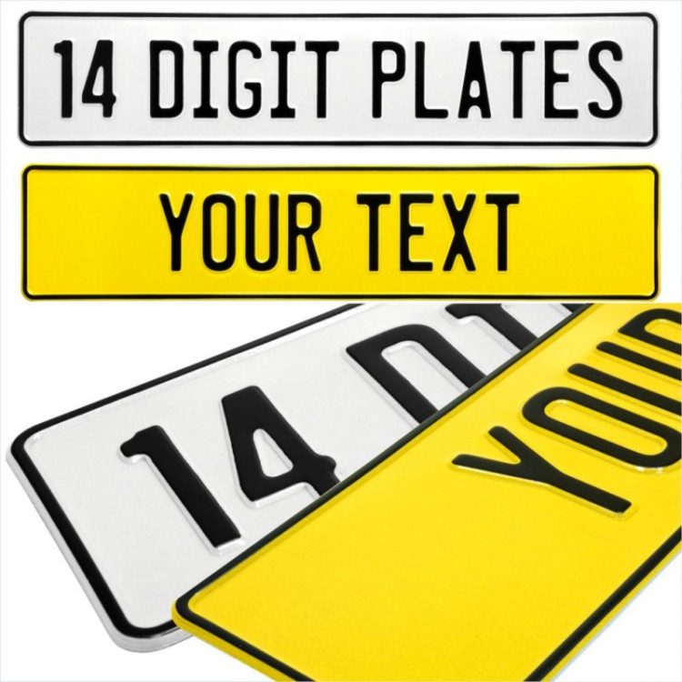 2x American USA Font White and Yellow Pressed Number Plates 520mm x 110mm