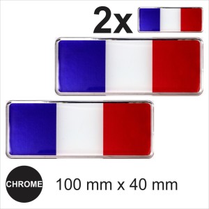 2x France French flags 3D Chrome Sticker Car Domed Resin Side Badge Emblem Decal