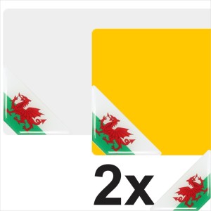 2 x 67mm 3D Domed Gel Wales Welsh Flag Corner Number Plate Stickers High Gloss