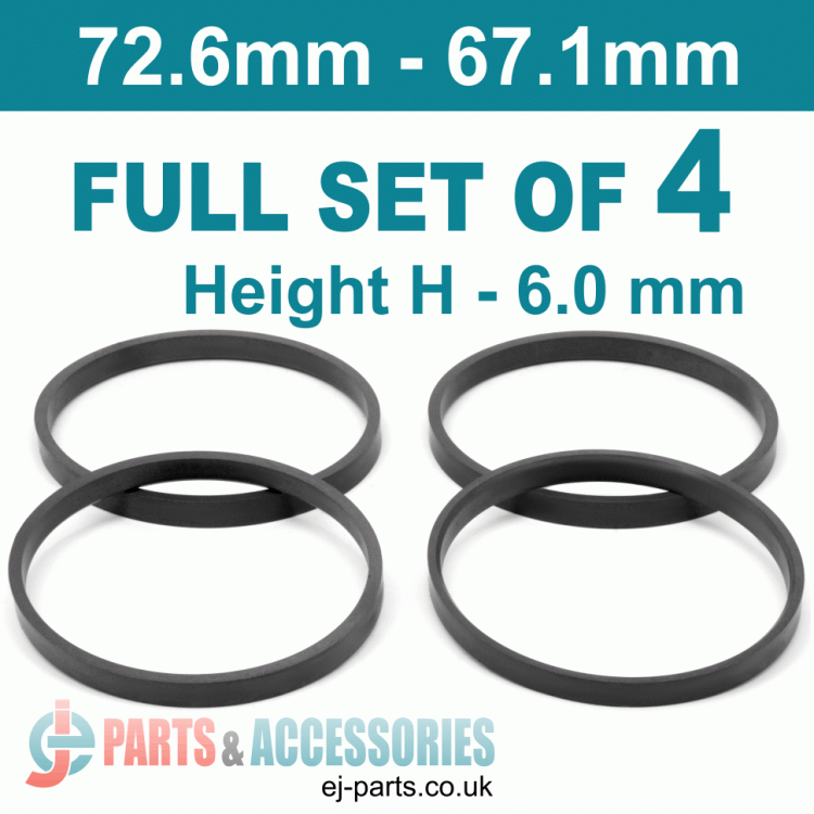 Spigot Rings / 72.6mm - 67.1mm / 6mm FULL SET OF (4) FOUR RINGS