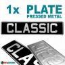 1 ONE OBLONG Black and Silver Classic Pressed Number Plate +5 STICKY PADS - 1 ONE OBLONG Black and Silver Classic Pressed Number Plate +5 STICKY PADS