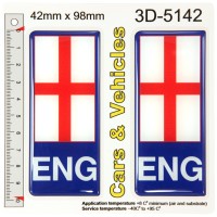 2x 42 x 98 mm ENG St. George Flags 3D Blue Gel Domed Number Plate Stickers Badges Decals