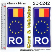 2x 42 x 98 mm RO Romania Romanian flag Domed Car Licence Number Plate Stickers Badges Decal