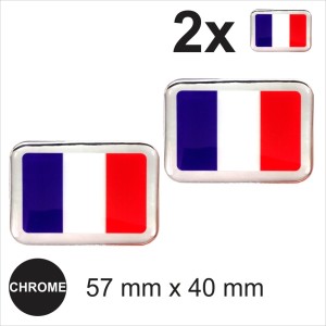 2x France French flags 3D Chrome Sticker Domed Resin Side Badge Decal 57x40mm