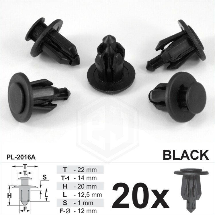 12mm Dia Hole Black Car Push Pin Fit Rivet Fasteners Trim Clips Panel Bumper