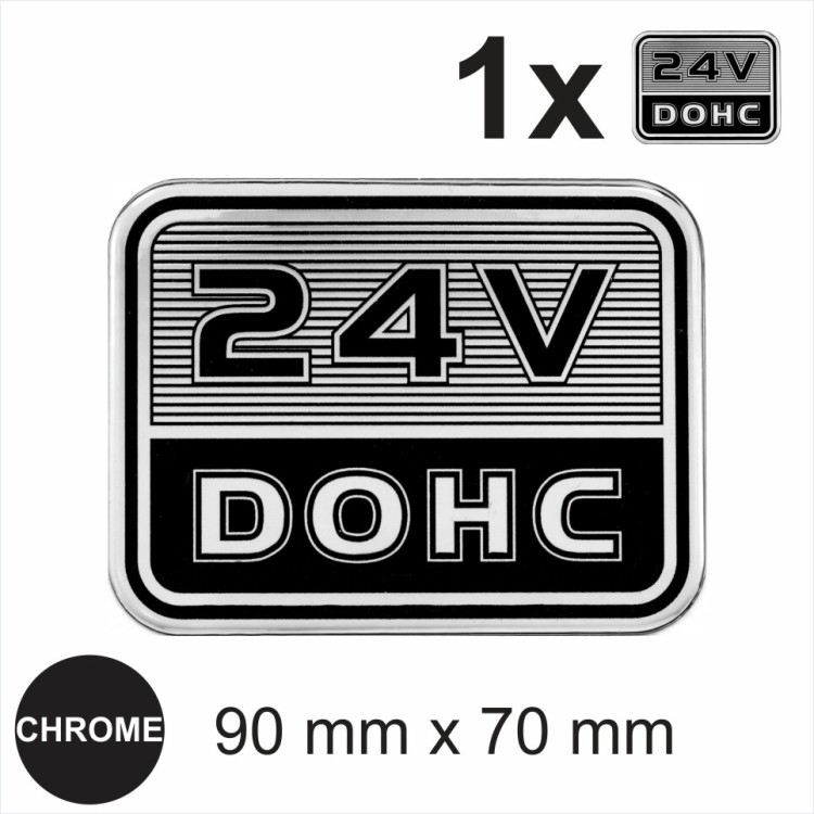24V DOHC 3D Chrome Black Sticker Car Domed Gloss Resin Side Badge Emblem Decal