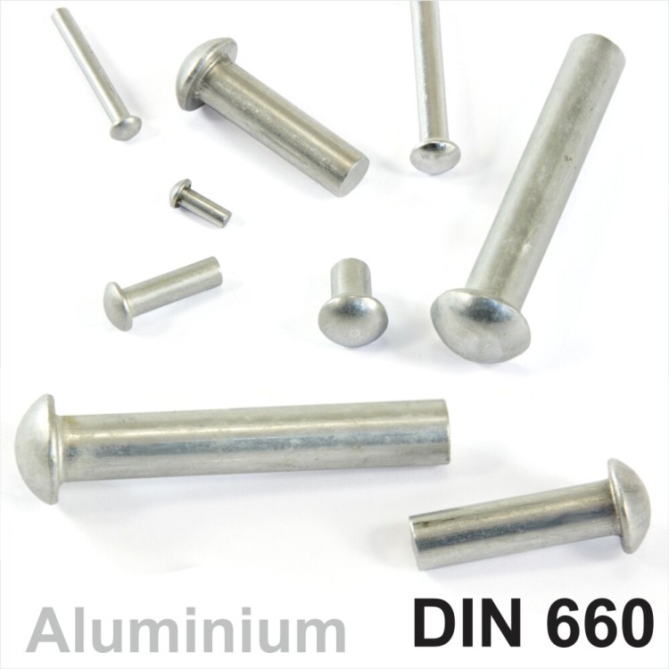 Solid Aluminium Round Head Rivets DIN 660 Dia 2mm 2,5mm 3mm 4mm 5mm 6mm Dome Pan
