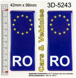 2x 42 x 98 mm RO Romania Romanian euro Domed Car Licence Number Plate Stickers Badges Decal