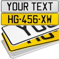 2x France French Style Font White and Yellow Pressed Number Plates Novelty 520mm x 110mm