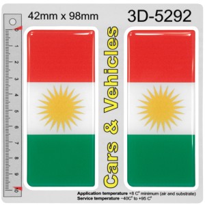 2x 42mm x 98mm Kurdistan Flag Kurdish Sun Kurd Alaya Domed Number Plate Stickers Badges