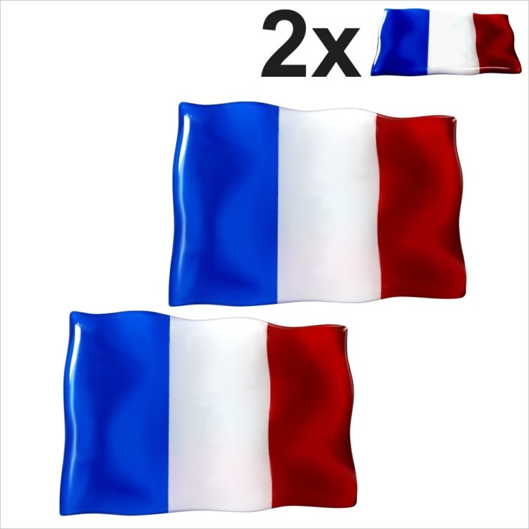 2x France French waving flags Square 3D Domed Gel STICKER Resin Decal Badge
