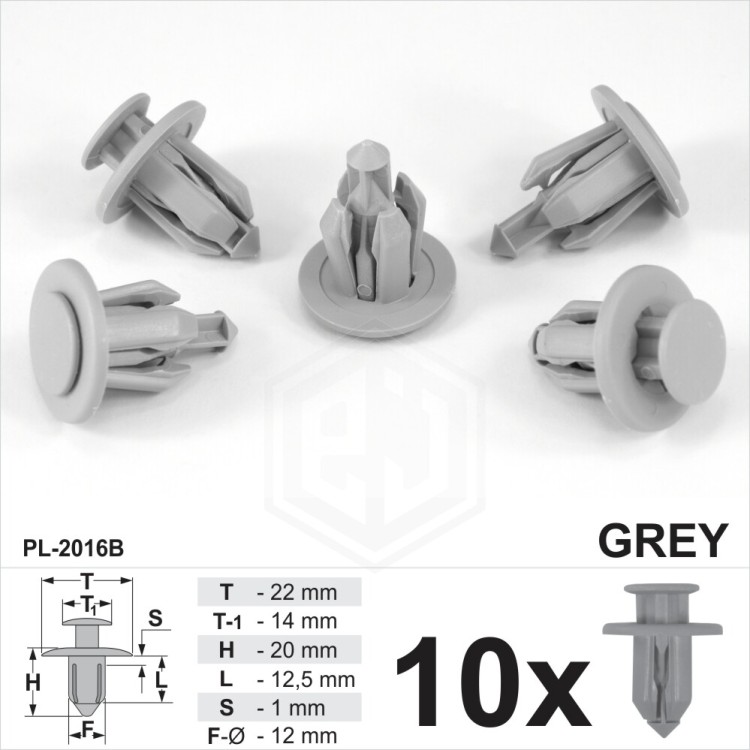 12mm Dia Hole Grey Car Push Pin Fit Rivet Fasteners Trim Clips Panel Bumper