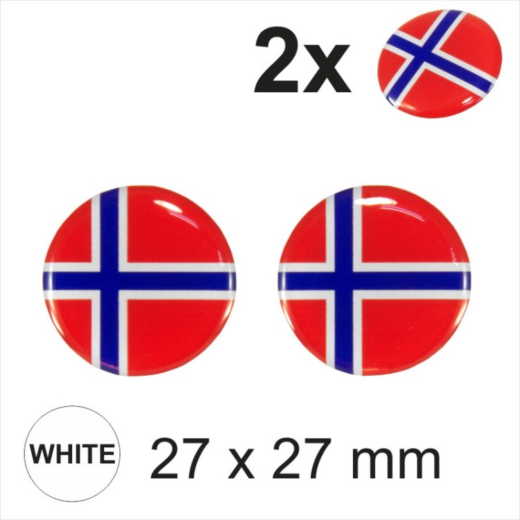 2x 27 mm Norwegian Norway flag Car Moto Helmet Sticker Decal Domed Gel 3D