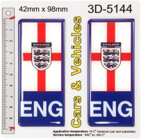 2x 42 x 98 mm ENG England Number Plate Blue Sticker Decal Badge Euro EU Stars 3D Gel Resin