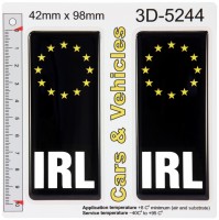2x 42 x 98 mm IRL Ireland European Stars Black Domed Car Number Plate Stickers Badges Decals
