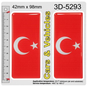 2x 42mm x 98mm Turkey Flag National Turkish Domed Number Plate Stickers Badge Decals