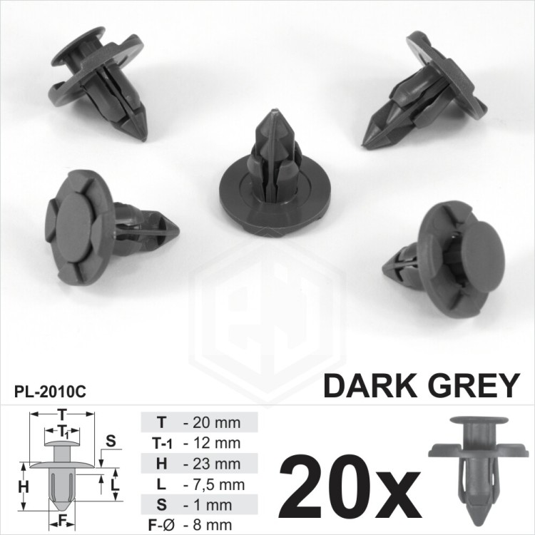 20 x Dark Grey Bumper Splash Wheel Arch Lining Liner Trim Clips Fits Mitsubishi