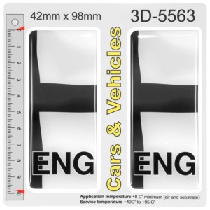 2 x ENG England Black Cross 3D Domed Gel Number Plate Badges – 42 x 98 mm – Black & White St George Style Self Adhesive Resin Car Registration Plate Stickers