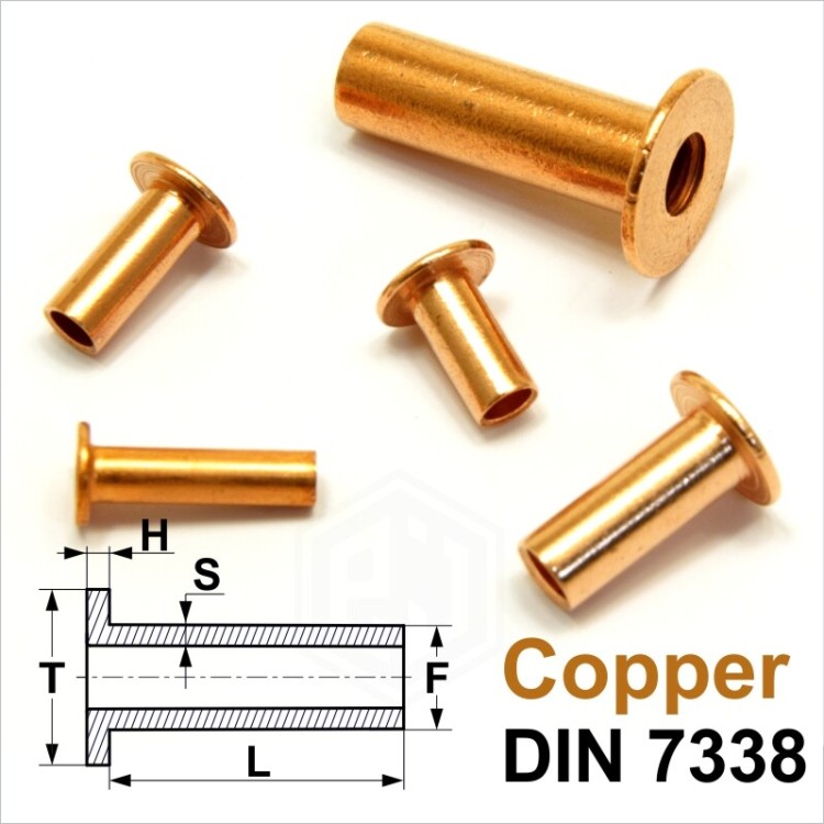 Solid Copper Flat Head Rivets DIN 7338C Tubular brake clutch linings M4 M5 M6 M8