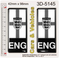 2x 42 x 98 mm ENG England Number Plate Black Sticker Decal Badge Euro EU Stars 3D Gel Resin