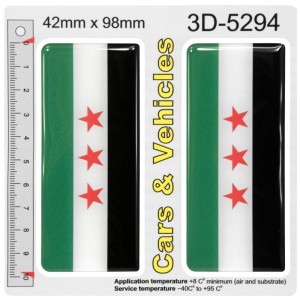 2x 42mm x 98mm Syria Syrian Three Star Flag Domed Number Plate Stickers Badge 3D Decals