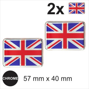 2x GB British Union Jack flag UK flags 3D Chrome Sticker Domed Resin Badge Decal