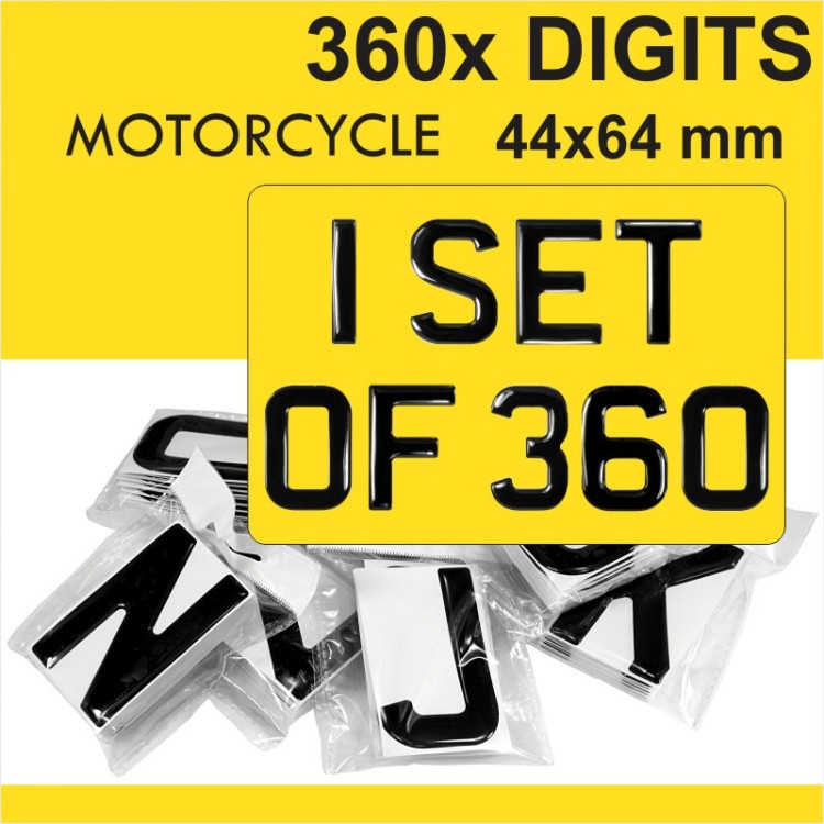 3d Gel Motorcycle Number Plates Black Domed Resin Making UK DIGITS Set Kit x360