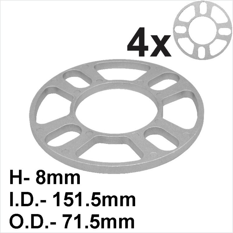 4x 8mm ALLOY WHEEL SPACERS SHIMS UNIVERSAL For 4 Bolt 100 108 114.3 120
