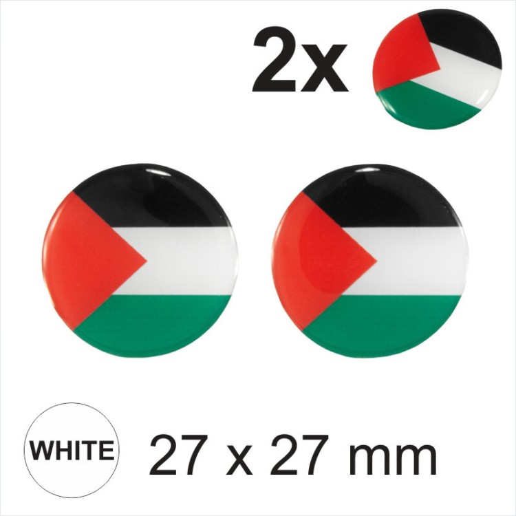 2x 27 mm Palestine Palestinian Flag Round Moto Helmet Sticker Decal Domed Gel 3D