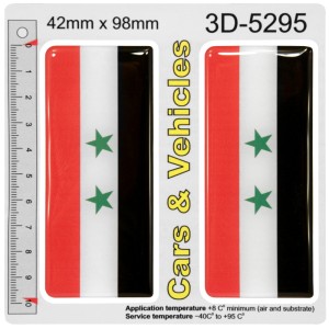 2x 42mm x 98mm Syria Syrian two 2 Star Flag Domed Number Plate Stickers Badge 3D Decals