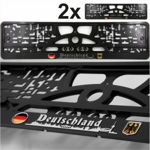 2x Black Number Plates Surrounds Chrome Deutschland 3d Gel Germany Coat of Arms