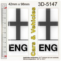 2x 42 x 98 mm ENG St. George England Flag Domed Resin Number Plate Stickers Badges Decals