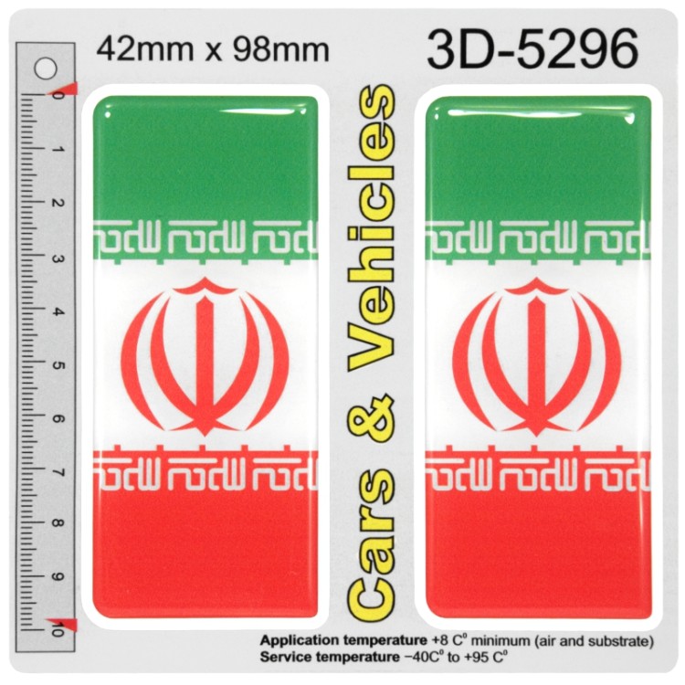 2x 42mm x 98mm Emblem Iran Iranian Flag Domed Number Plate Stickers Badge 3D Gel Decals