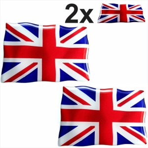 2x GB Union Jack Flag Gel Resin 3D Domed Sticker label 75mm x 50mm self adhesive