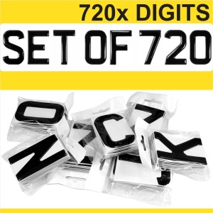 3d Gel Number Plates REG Black Domed Resin digit characters letters Set Kit x720