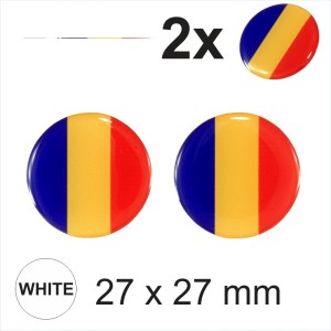 2x 27 mm Romania Romanian Flag Round Car Moto Helmet Sticker Decal Domed Gel 3D