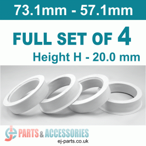 Spigot Rings / 73.1mm - 57.1mm / 20mm FULL SET OF (4) FOUR RINGS Spigot Rings / 73.1mm - 57.1mm / 20mm FULL SET OF (4) FOUR RINGS Hub Centric Rings  Alloy Wheels Spigot Rings (Centre Rings)