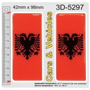 2x 42mm x 98mm Albania Flag Albanian flag Domed Number Plate Stickers Badge Gel Decals