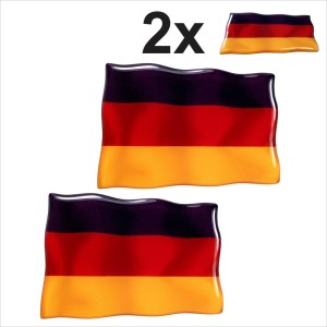 2x Germany Deutschland flags Square 3D Domed Gel STICKER Resin Decal Badge 75x50