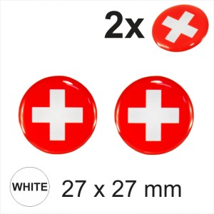 2x 27 mm Swiss Switzerland Flag Car Moto Helmet Sticker Decal Domed Gel 3D